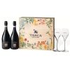 Spumante brut e rosé con 2 flute e cassetta di legno Tasca